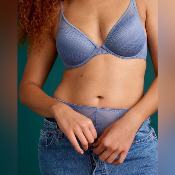 ThirdLove Everyday Lace Uplift Plunge Bra in Tempest Blue Push Up 32B 1/2 - Picture 3 of 8